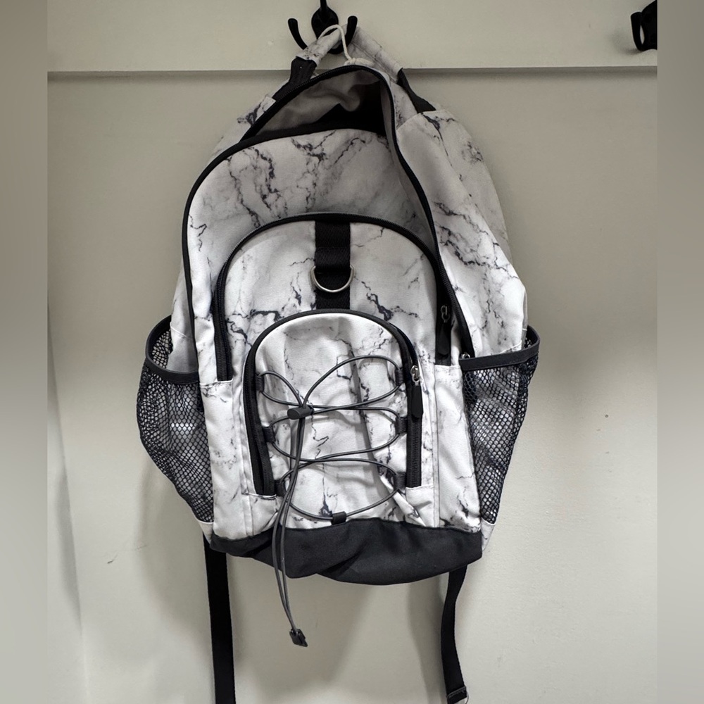Marble Print Backpack with Mesh Pockets